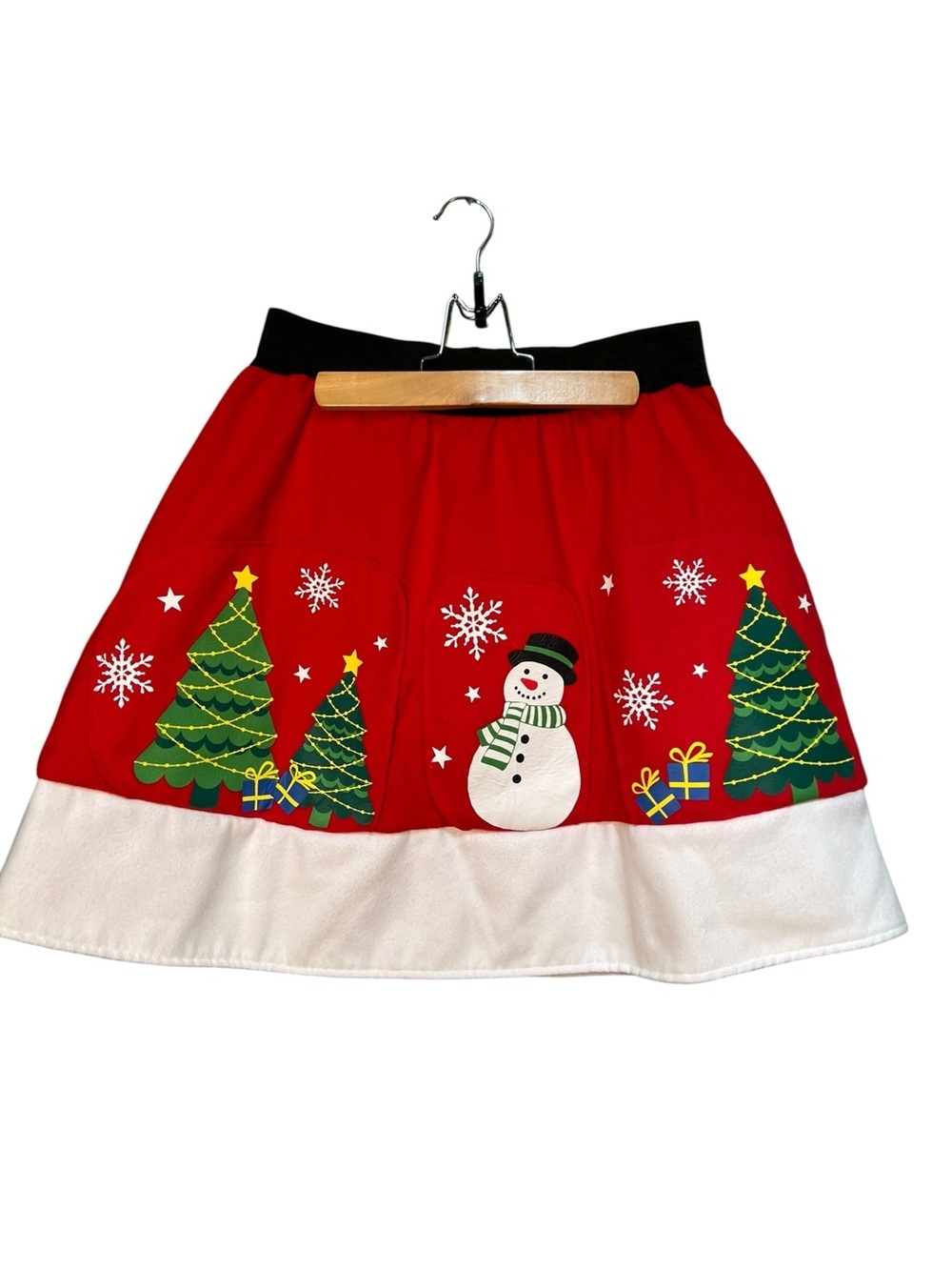 Merry & Bright Women's Size Medium Christmas Tree Novelty Skirt A-Line‎ Red Felt